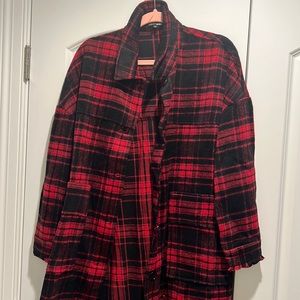 Fringed Bottom Red Plaid Shacket